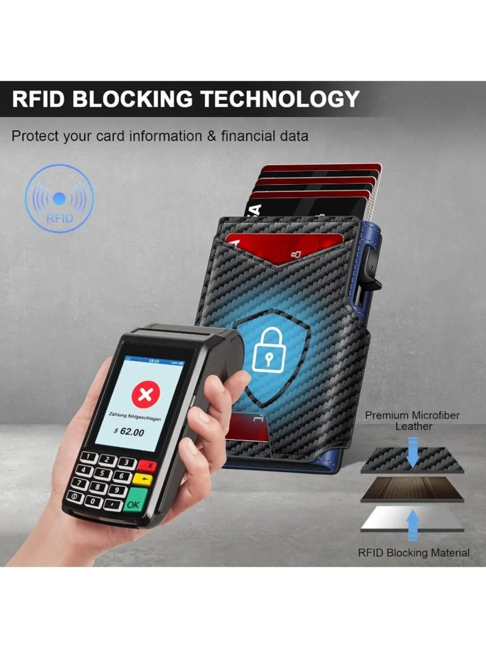 〽️Men Blue Pop Up 9-13 Card Holder Bifold Minimalist Smart Wallet RFID Blocking